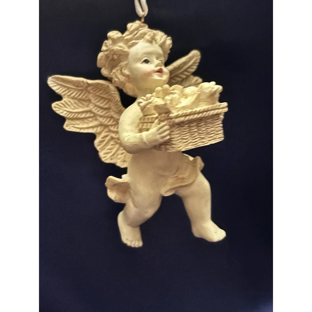 Vintage Avon Cherub Angel Ornament Basket of Fruit Gift Collection w/ Box[A1]